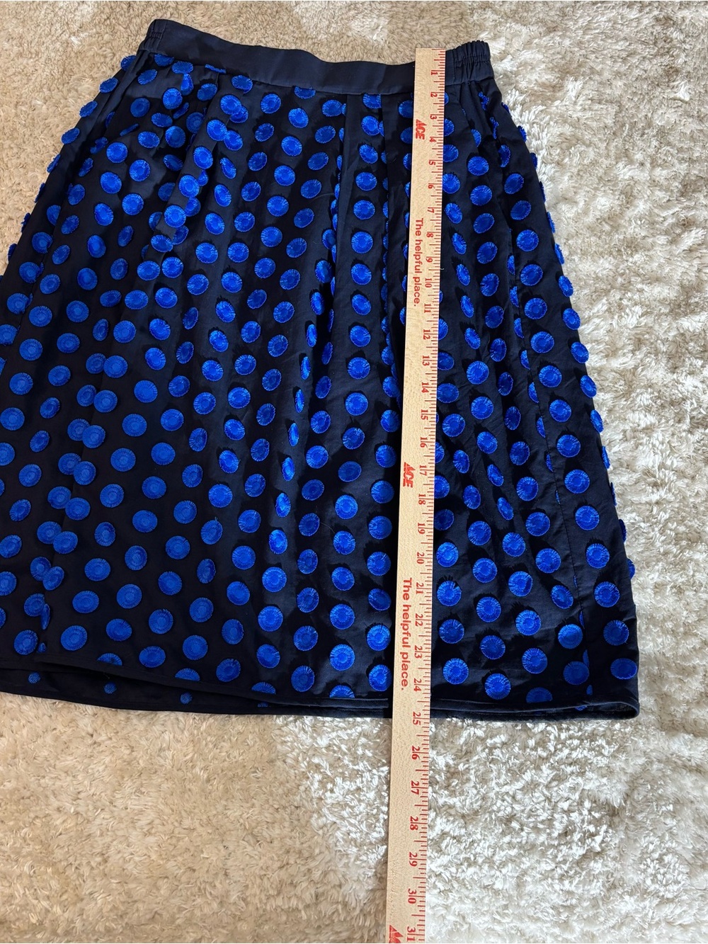 J. Crew Women's Navy Mesh Skirt with Cobalt Blue Velvet Polka Dots - Picture 4 of 5